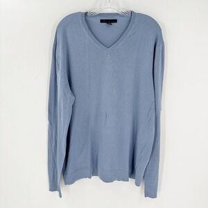 Kenneth Cole V-Neck Silk Blend Knit Top Blue READ DESCRIPTION